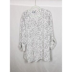 Catherines Womens 4X White Black Polka Dot Roll Tab Sleeves Tunic Top Spring